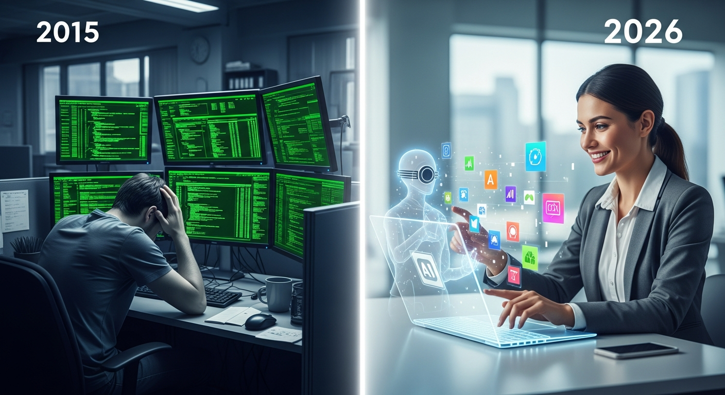 Traditional coding versus AI-assisted vibe coding — two completely different worlds